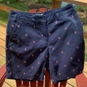 LL Bean Navy/Pink Anchors Shorts NWOT Size 6